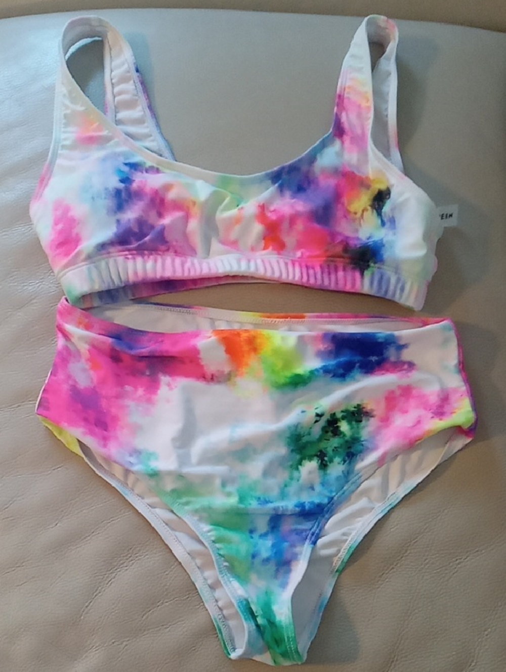 SHEIN Rainbow Tie-Dye Bikini - Pink, Orange, Green, Blue, Purple, White - Picture 1 of 5